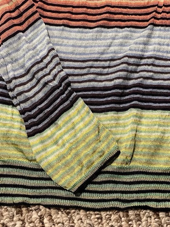 Vintage Missoni Off-Shoulder Stripe Knit Sweater in Green, Coral, Navy and Cream - Picture 4 of 6